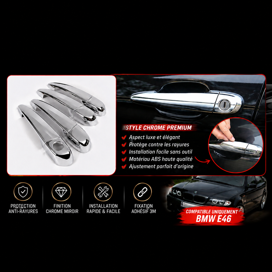 Coques Chromées de Poignées de Porte BMW E46 – ABS Premium | Installation Facile