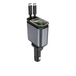CHARGEUR de Voiture 4 en 1     120W Ultra Rapide avec 2 Câbles Rétractables & Lumière LED