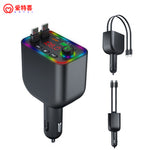 TRANSMETTEUR Bluetooth MP3 pour Voiture Charge Ultra Rapide 120W avec Câbles Rétractables, USB-C & Lightning