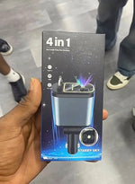 CHARGEUR de Voiture 4 en 1     120W Ultra Rapide avec 2 Câbles Rétractables & Lumière LED